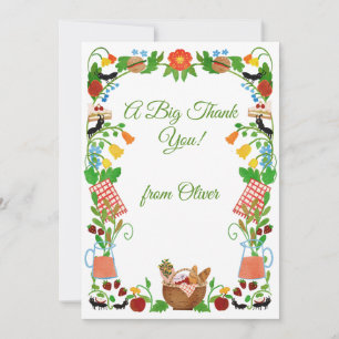Watercolor Picnic Floral Frame Birthday Thank You  Card