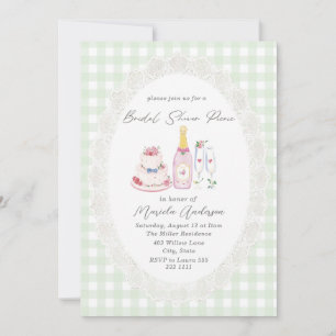 Watercolor Picnic Lace Green Gingham Bridal Sho Invitation