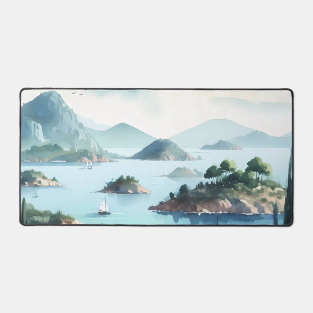Watercolor Picturesque islands dotting the coastli Desk Mat (Front)