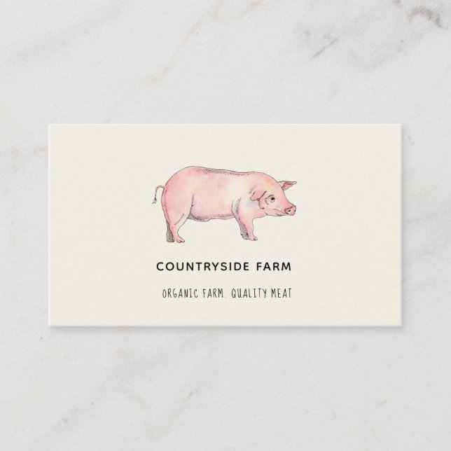Watercolor Pig farm Business Card (Front)