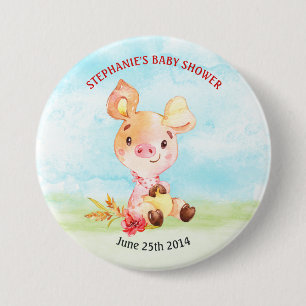 Watercolor Piggy Baby Shower Farm 7.5 Cm Round Badge
