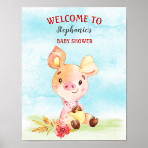 Watercolor Piggy Baby Shower Farm Poster