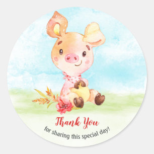 Watercolor Piggy Baby Shower Farm Thank You Classic Round Sticker