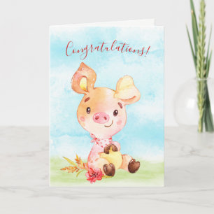 Watercolor Piggy Farm Congratulations Card