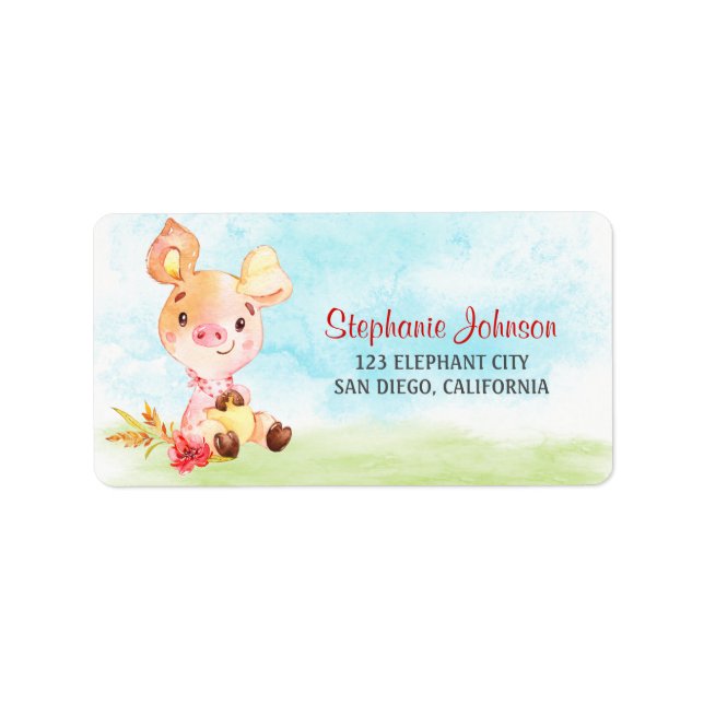 Watercolor Piggy Farm Label (Front)