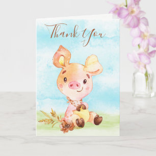 Watercolor Piggy Farm Thank You Card