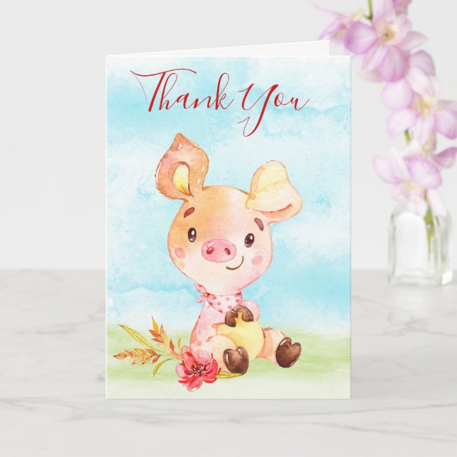 Watercolor Piggy Farm Thank You Card (Orchid)