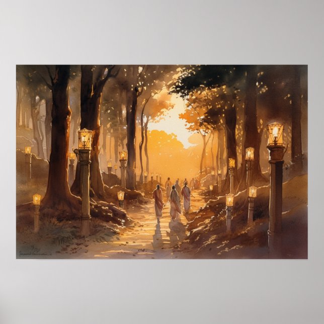 Watercolor pilgrim's path through the woods poster (Front)