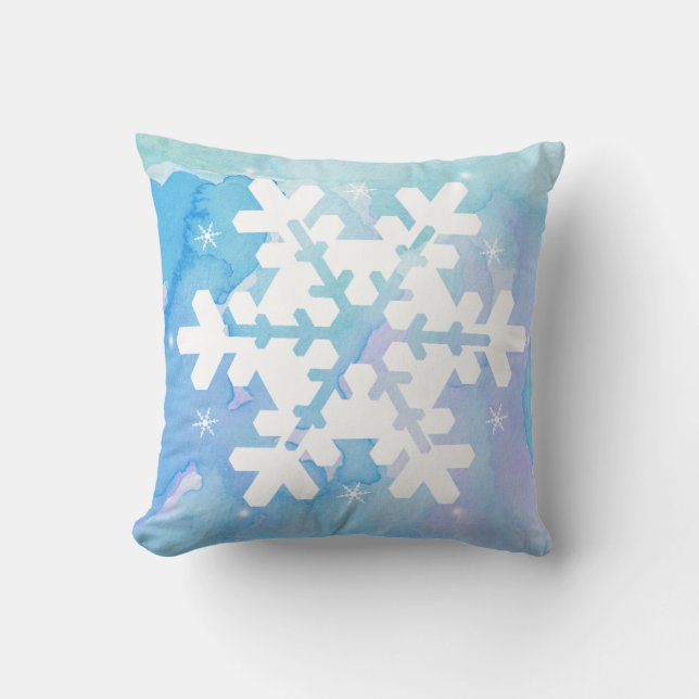 Watercolor Pillow: Frozen Snowflake Cushion (Front)