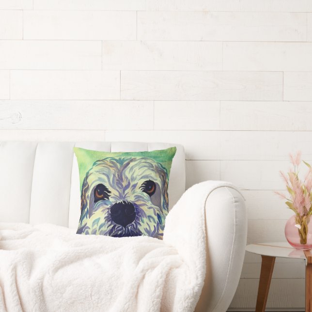 Watercolor Pillow With Lhasa Apso Dog (Couch)