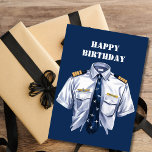 Watercolor Pilot Captain Shirt & Name Tag, Simple Holiday Card<br><div class="desc">Design features a watercolor shirt of a pilot with a customisable name tag above the pocket. A Happy Birthday tile sits above the image. In the back is a heartfelt birthday wish, which you can customise or use ours! Contact me for further changes. Thanks for visiting our store! Copyright Soar...</div>