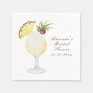 Watercolor Pina Colada Cocktail Bridal Shower Napkin