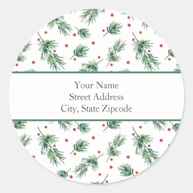 'Watercolor Pine and Berries Pattern' Labels (Front)