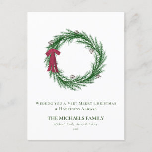 Watercolor Pine and Pine Cones Christmas Holiday Postcard