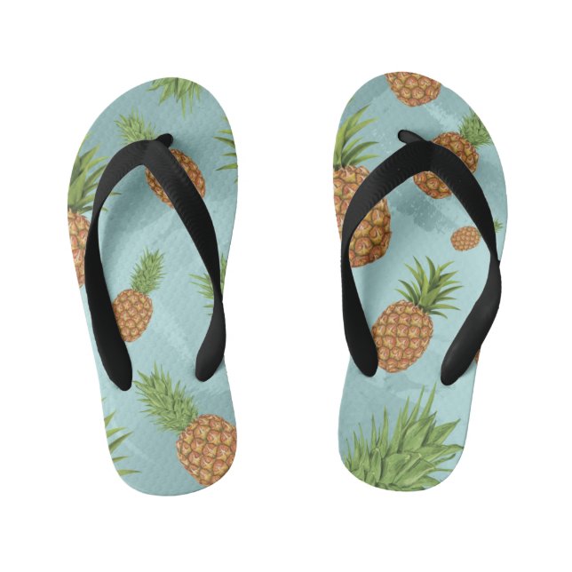 Watercolor pine-apple pattern 2 kid's flip flops (Footbed)