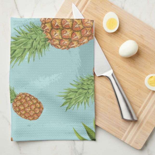 Watercolor pine-apple pattern 2 tea towel (Quarter Fold)
