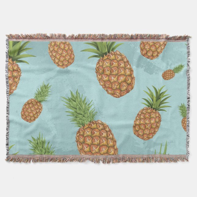 Watercolor pine-apple pattern 2 throw blanket (Front)