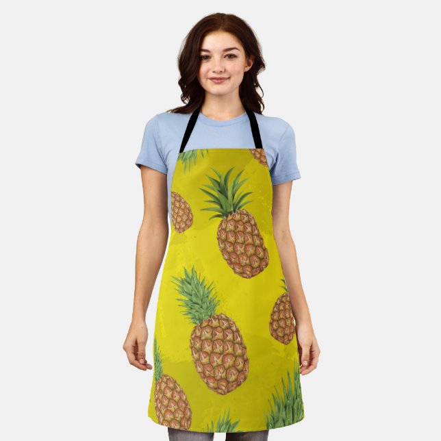 Watercolor pine-apple pattern 3 apron (Worn)