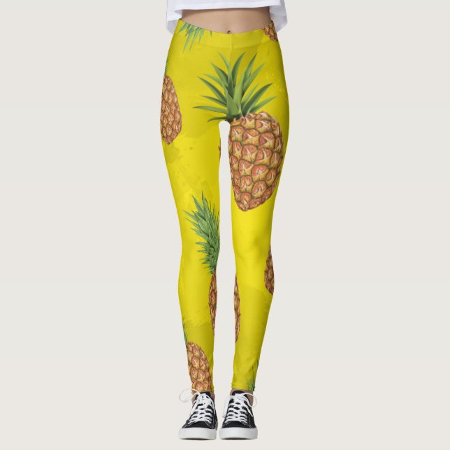 Watercolor pine-apple pattern 3 leggings (Front)