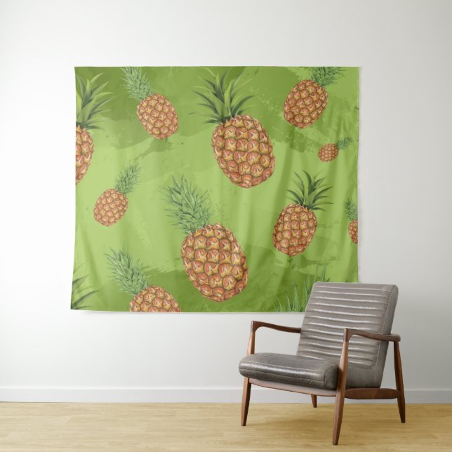 Watercolor pine-apple pattern 4 tapestry (In Situ (Horizontal))