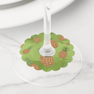Watercolor pine-apple pattern 4 wine glass tag