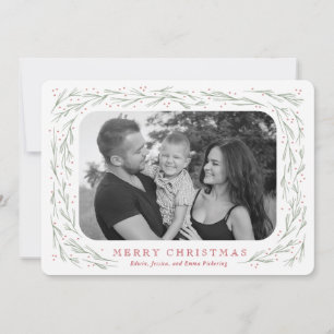 Watercolor Pine Border Christmas Photo Card