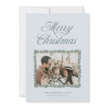 Watercolor Pine Border Christmas Photo Card