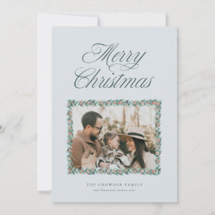 Watercolor Pine Border Christmas Photo Card