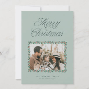 Watercolor Pine Border Christmas Photo Card