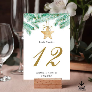 Watercolor Pine Bough Winter Wedding Table Number