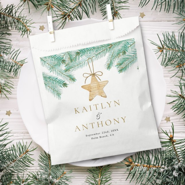 Watercolor Pine Boughs Christmas Winter Wedding Favour Bags (Creator Uploaded)