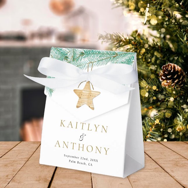 Watercolor Pine Boughs Christmas Winter Wedding Favour Box (Creator Uploaded)