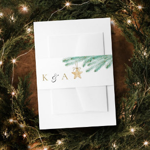Watercolor Pine Boughs Christmas Winter Wedding Invitation Belly Band