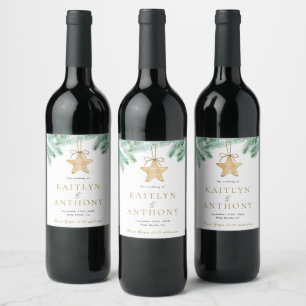 Watercolor Pine Boughs Christmas Winter Wedding Wine Label