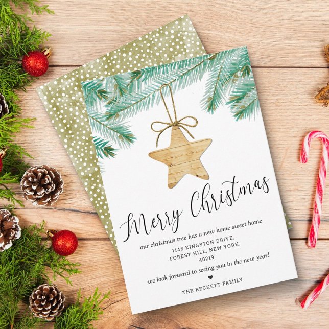 Watercolor Pine Boughs New Home Holiday Card (Creator Uploaded)