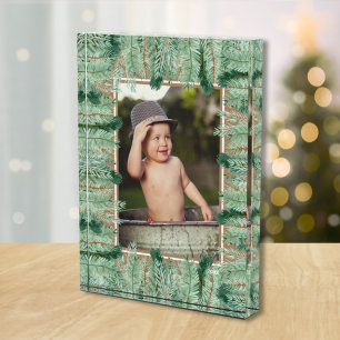 Watercolor Pine Branch Border Photo Block