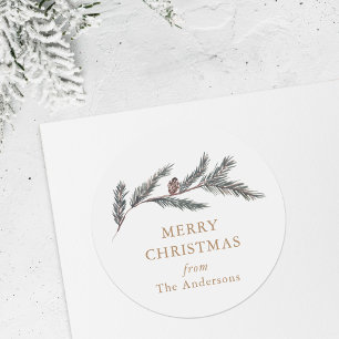 Watercolor Pine Branch Christmas Gift Classic Round Sticker