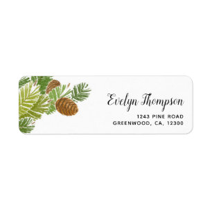 Watercolor Pine Branch Cones Return Address Labels