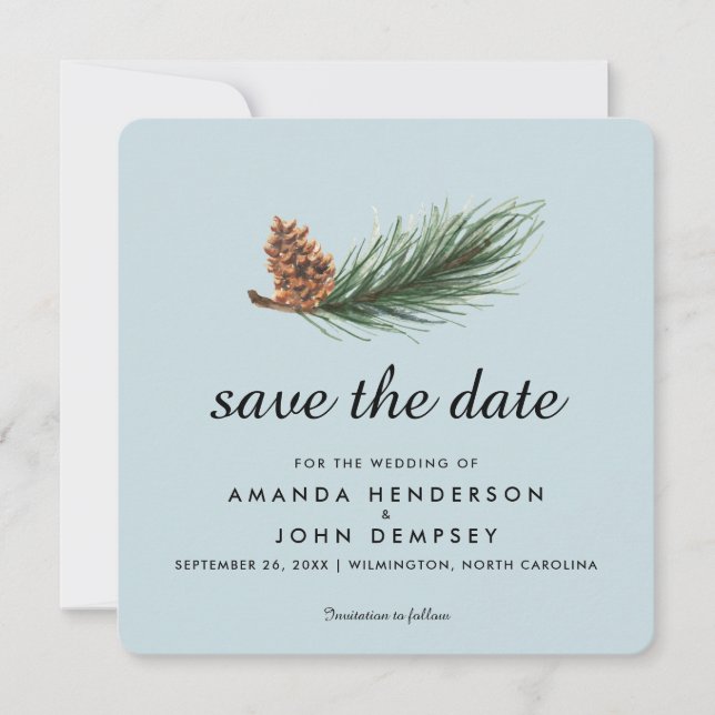 Watercolor Pine Branch Winter Save the Date (Front)