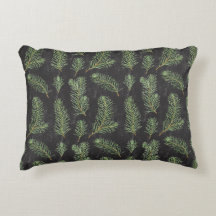 Watercolor pine branches on black background.