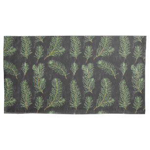 Watercolor pine branches on black background. pillowcase