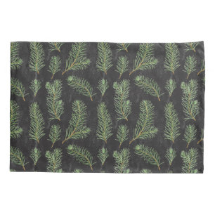 Watercolor pine branches on black background. pillowcase