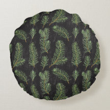 Watercolor pine branches on black background.