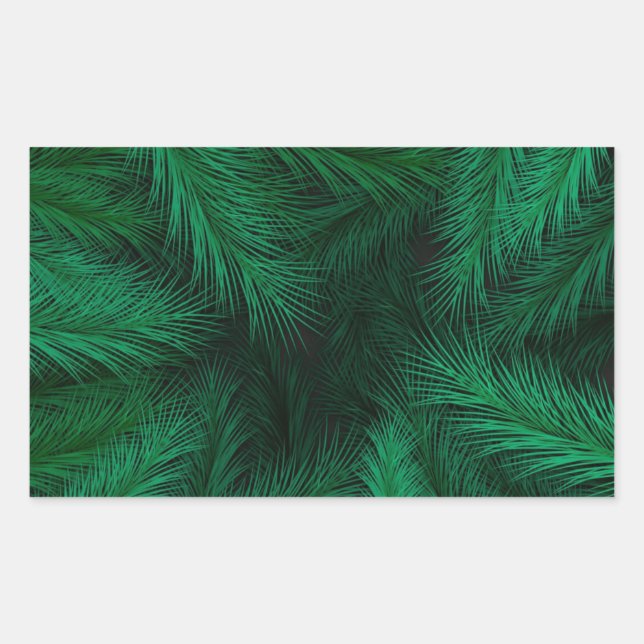 Watercolor pine branches pattern on black backgrou rectangular sticker (Front)