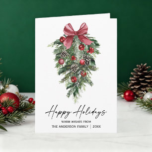 Watercolor Pine Calligraphy Ink Fold Holiday Card