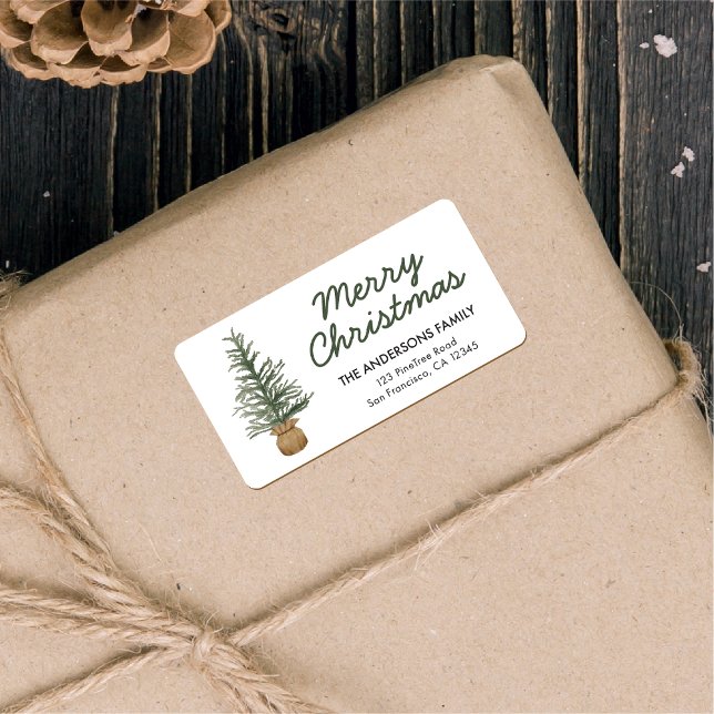 Watercolor Pine Christmas Tree Holiday  Label (Creator Uploaded)