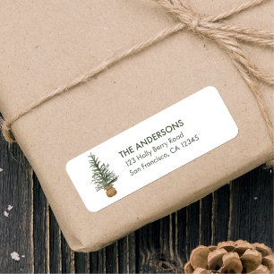 Watercolor Pine Christmas Tree Simple Holiday Labe