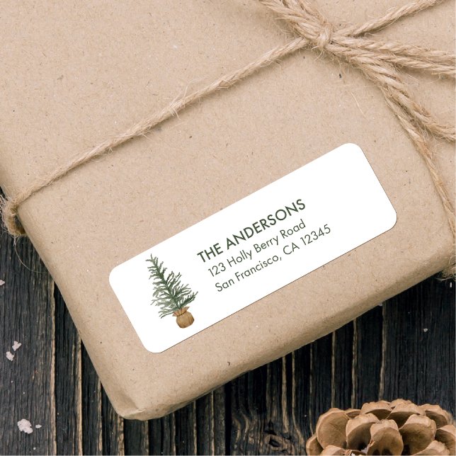 Watercolor Pine Christmas Tree Simple Holiday Labe (Creator Uploaded)