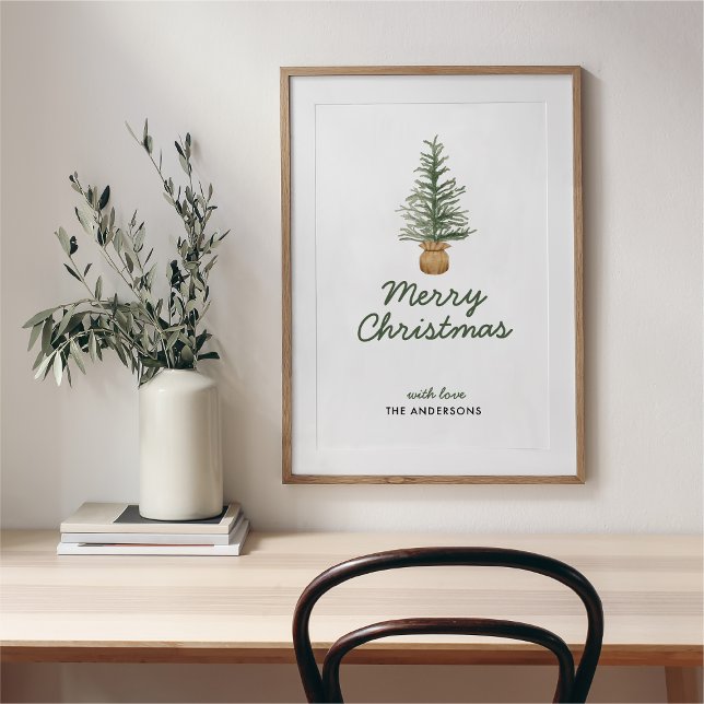Watercolor Pine Christmas Tree Simple Holiday Poster (Creator Uploaded)