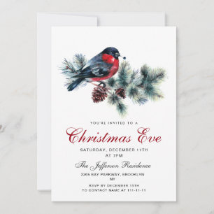 Watercolor Pine Cones Branch Christmas Eve Party Invitation